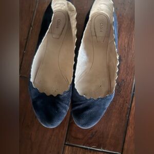 Chic Navy Velvet Flats by Chloe
